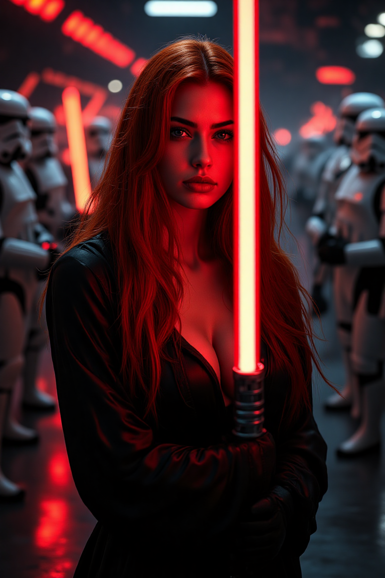 AI generated: FLUX prompt: A stunning 24-year-old woman with long, fiery red ... (FLUX - Photography)