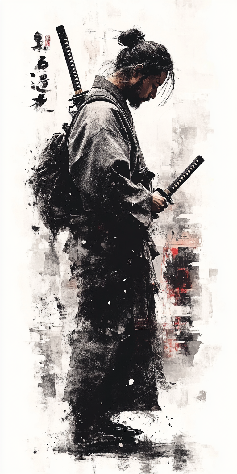 Midjourney prompt: Japanese black brush painting, in the style of kaz... - Midjourney