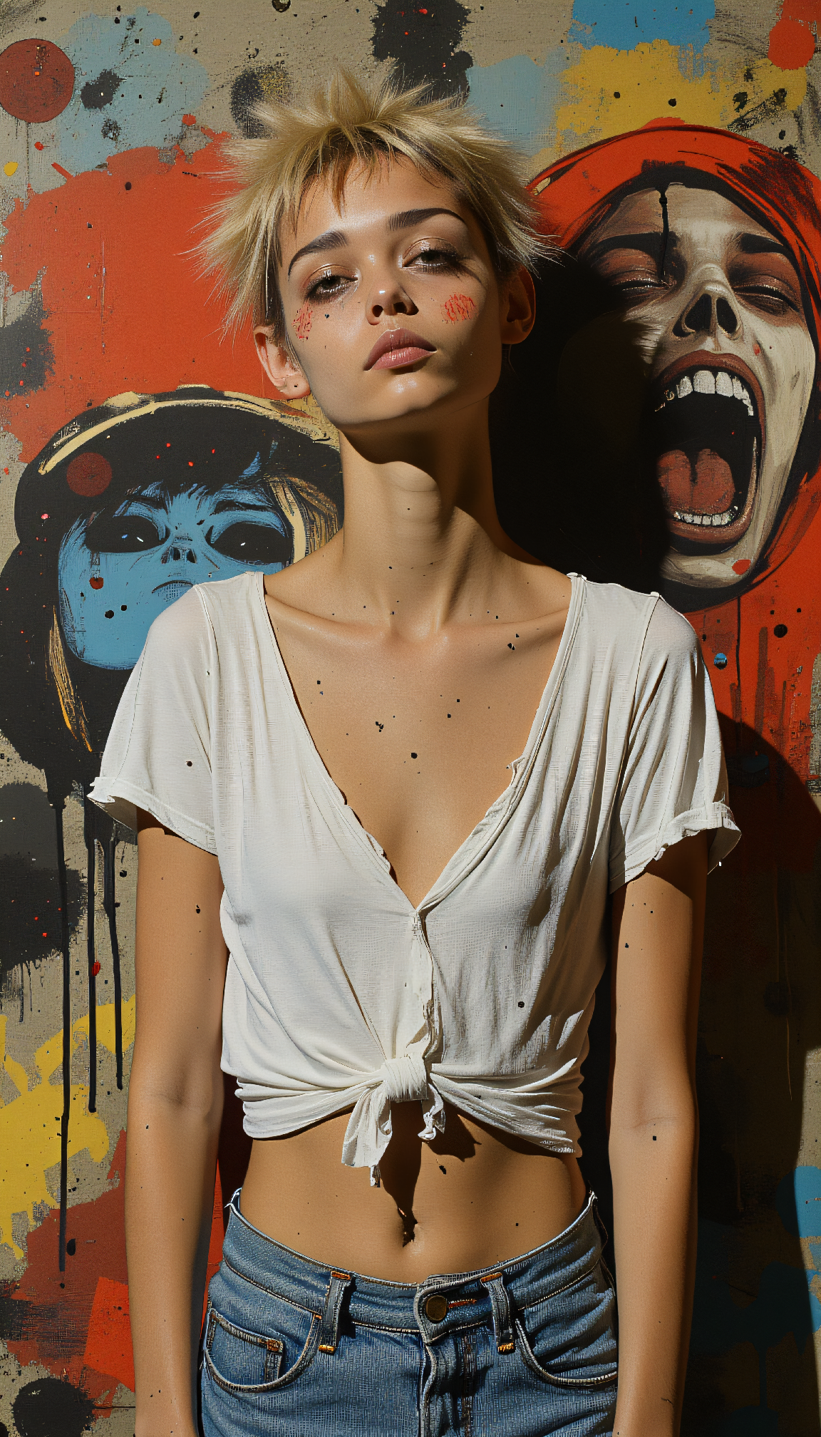 FLUX prompt: Fit 24-year-old with short spiky blonde hair, vint... - FLUX