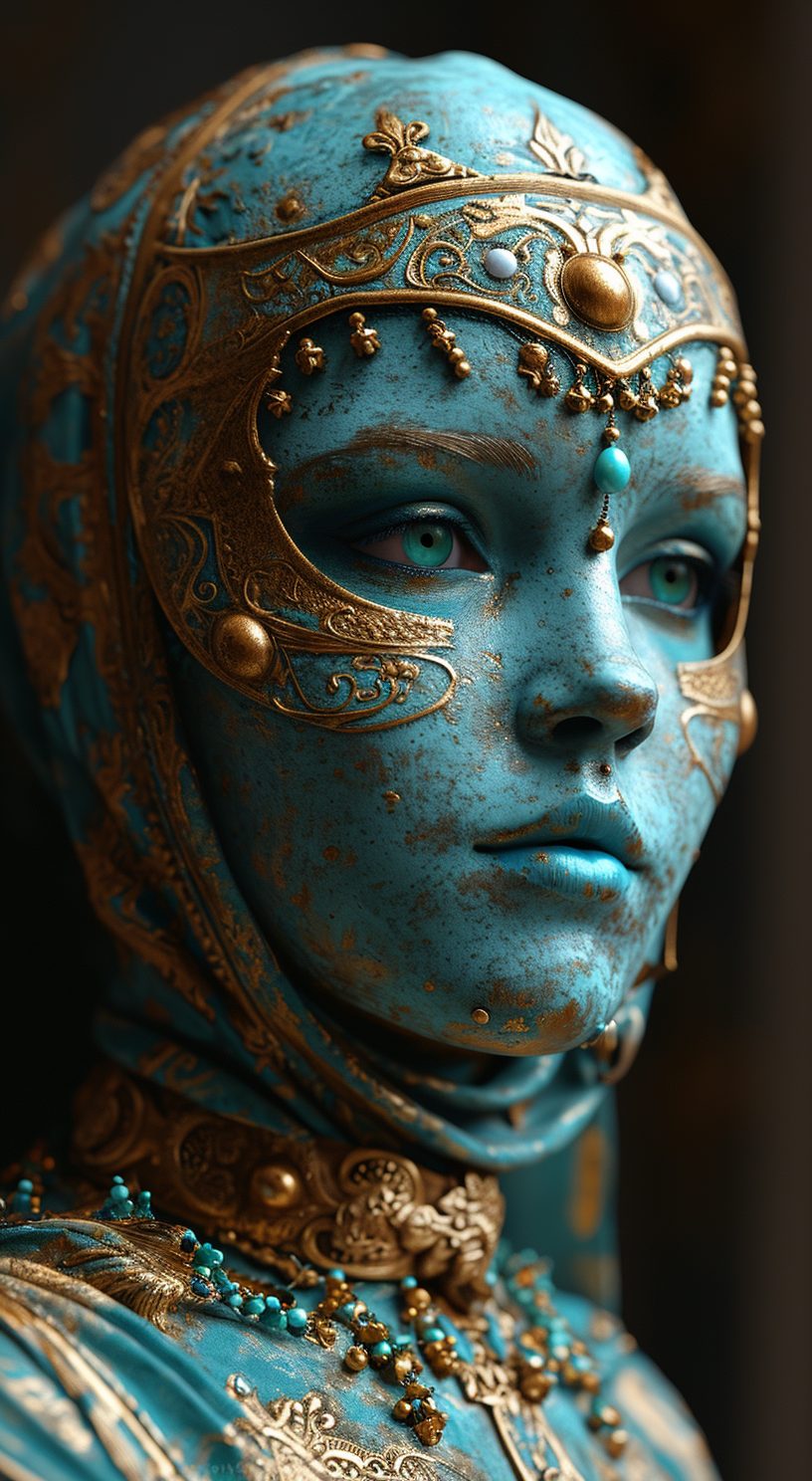 AI generated: Midjourney prompt: a woman wearing an elaborate mask around her face,... (Midjourney - Portraits)