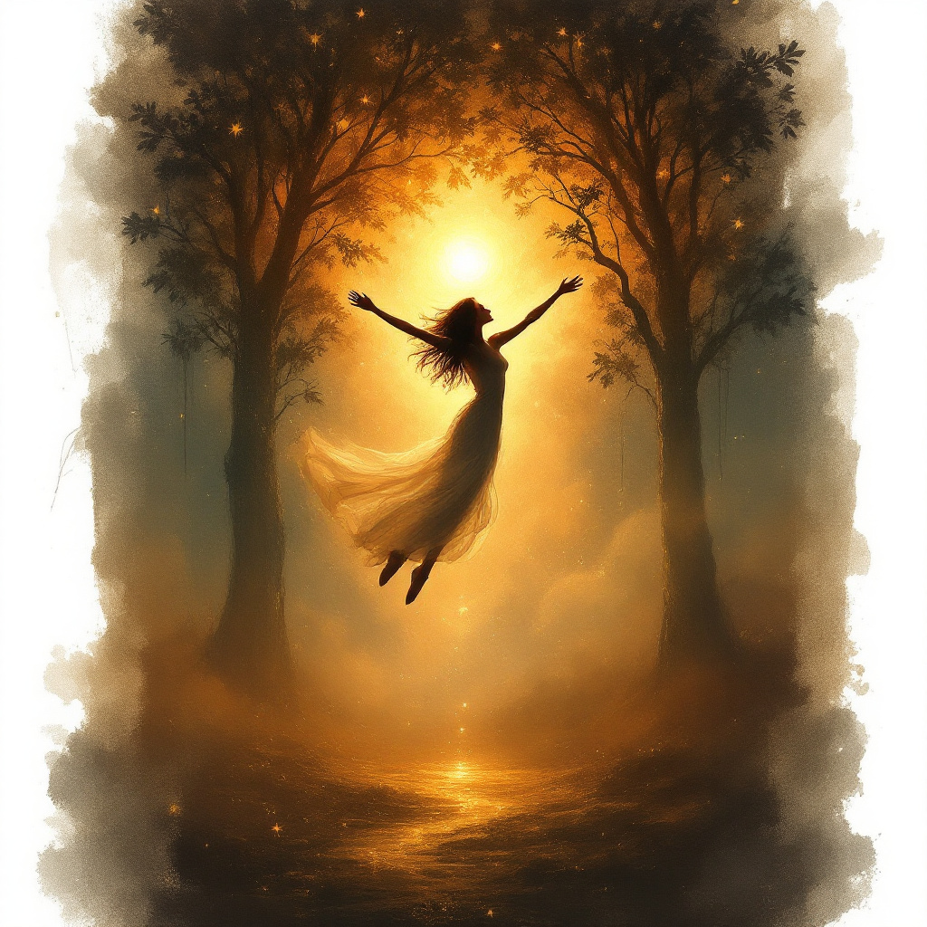 FLUX prompt: Dreamlike artistic painting of a woman suspended b... - FLUX