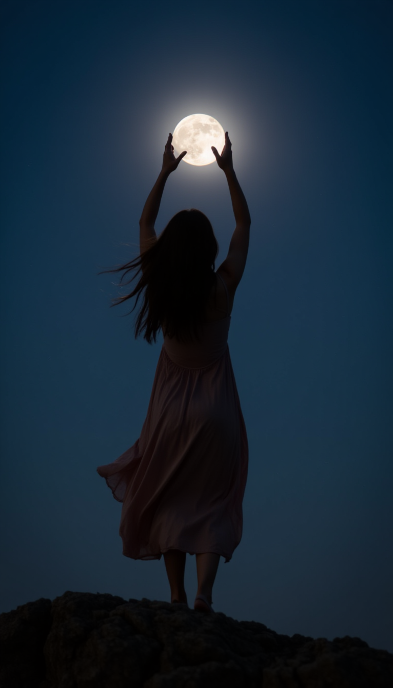 FLUX prompt: low angle photograph of a woman, standing on top o... - FLUX