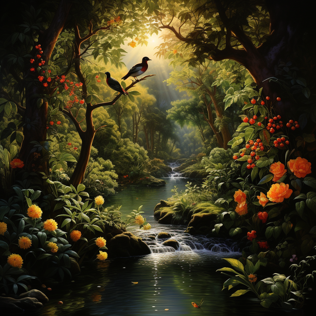 AI generated: Midjourney prompt: Create an artistic representation of the Garden of... (Midjourney - Landscapes)