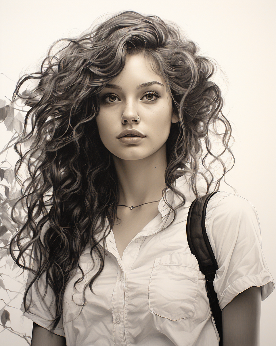 Midjourney prompt: a black and white drawing of a beautiful girl, in ... - Midjourney