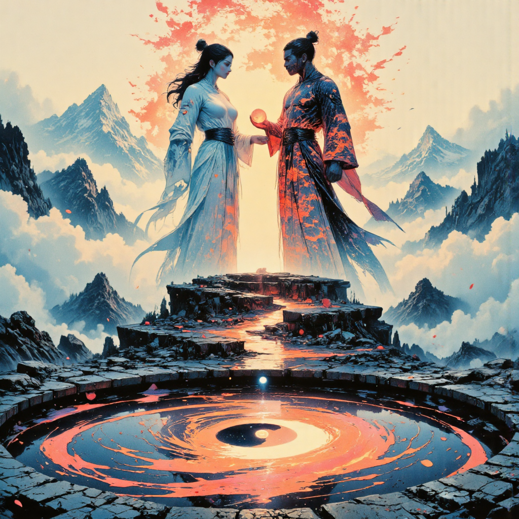 صورة مولدة بالذكاء الاصطناعي: FLUX prompt: Epic ink-wash x anime-cel fusion, high-detail, swe... (نموذج FLUX - أنمي)