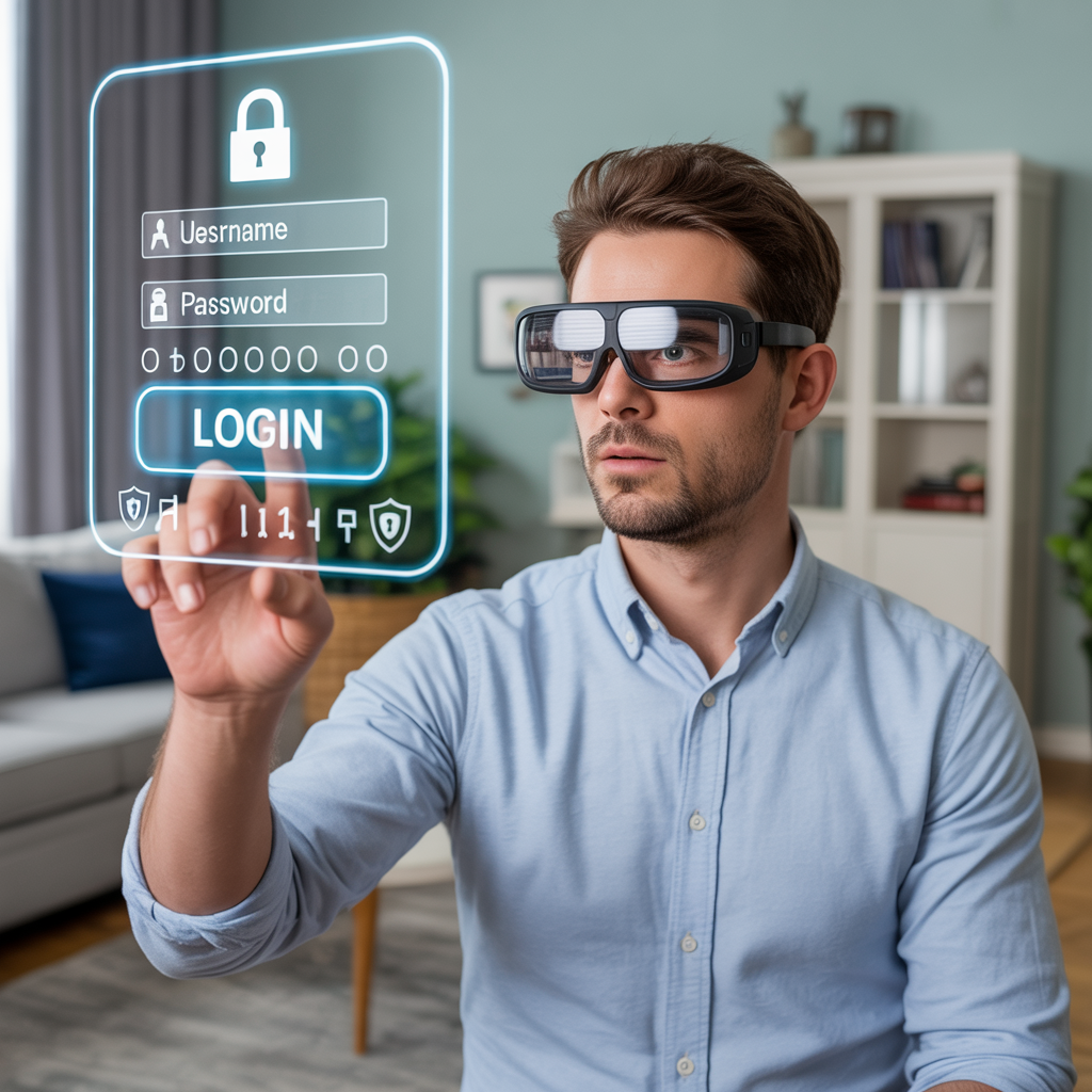 Ideogram prompt: A man wearing augmented reality glasses ...