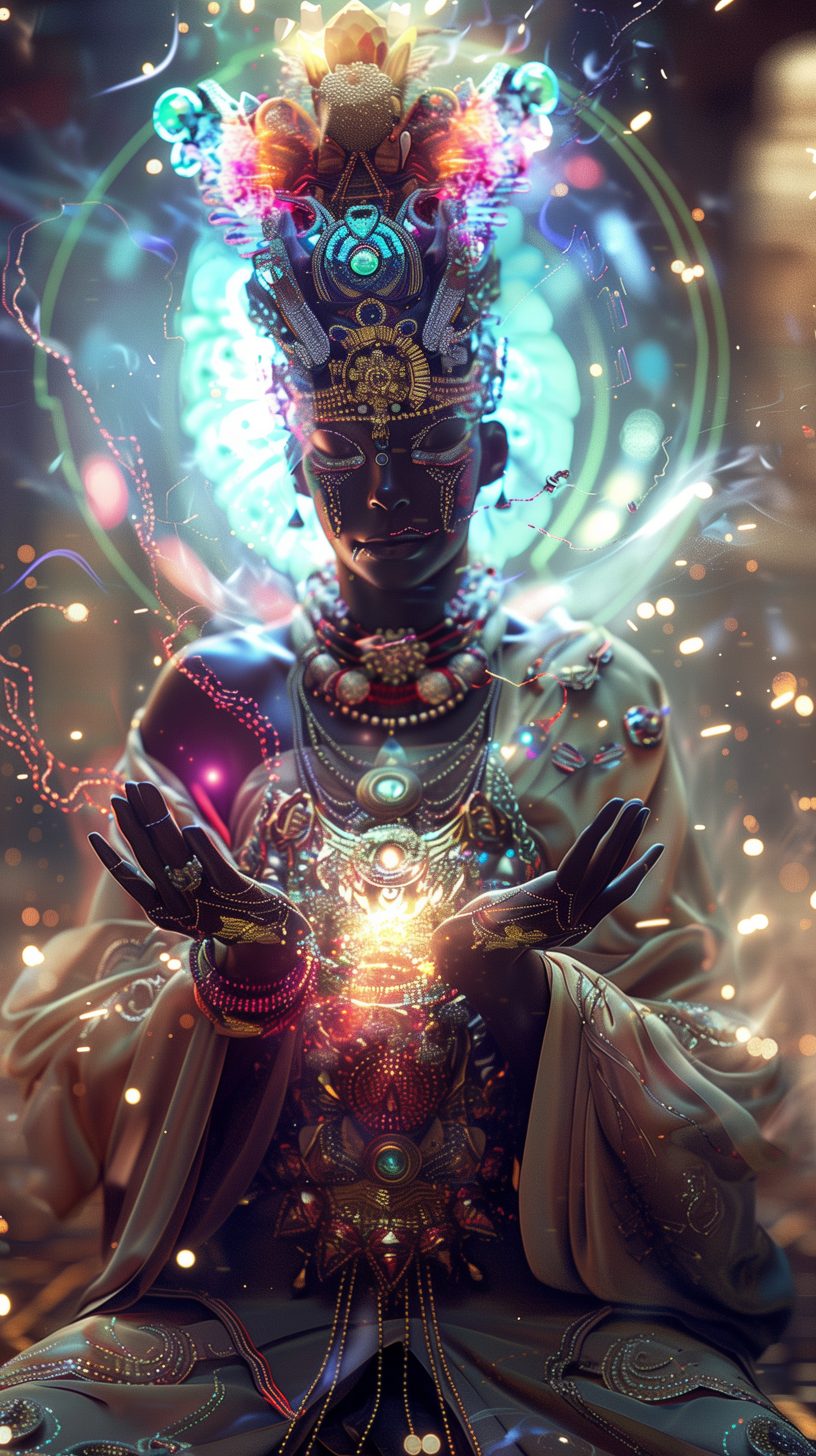 AI generated: Midjourney prompt: A cosmic god of dreams, adorned in celestial attir... (Midjourney - Portraits)