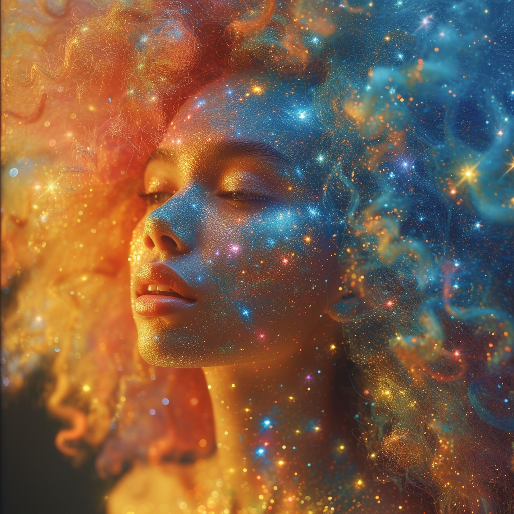 AI generated: Midjourney prompt: a woman with galaxy for hair --s 750 --v 6.0 (Midjourney - Portraits)