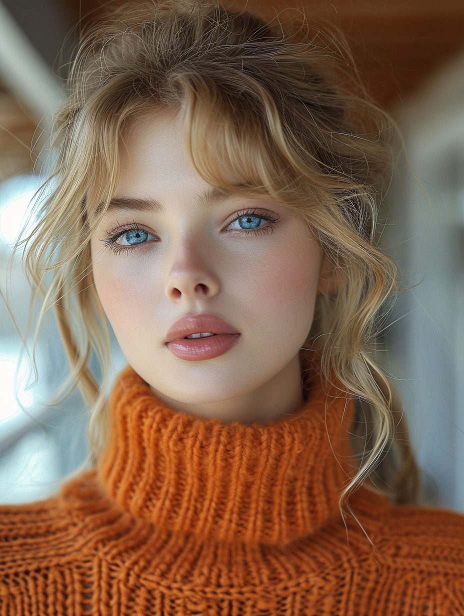 AI generated: Midjourney prompt: a beautiful blonde woman posing with blue eyes, in... (Midjourney - Photography)