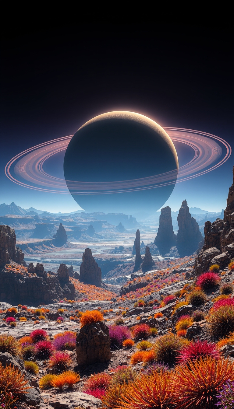AI generated: FLUX prompt: A dramatic landscape on an exoplanet with a breath... (FLUX - Concept Art)