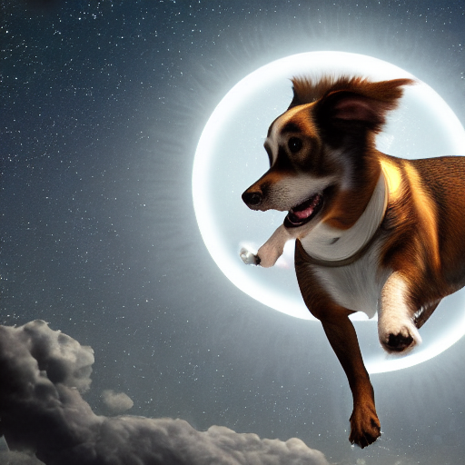 Stable Diffusion prompt: dog, realistic, in the moon, spa...