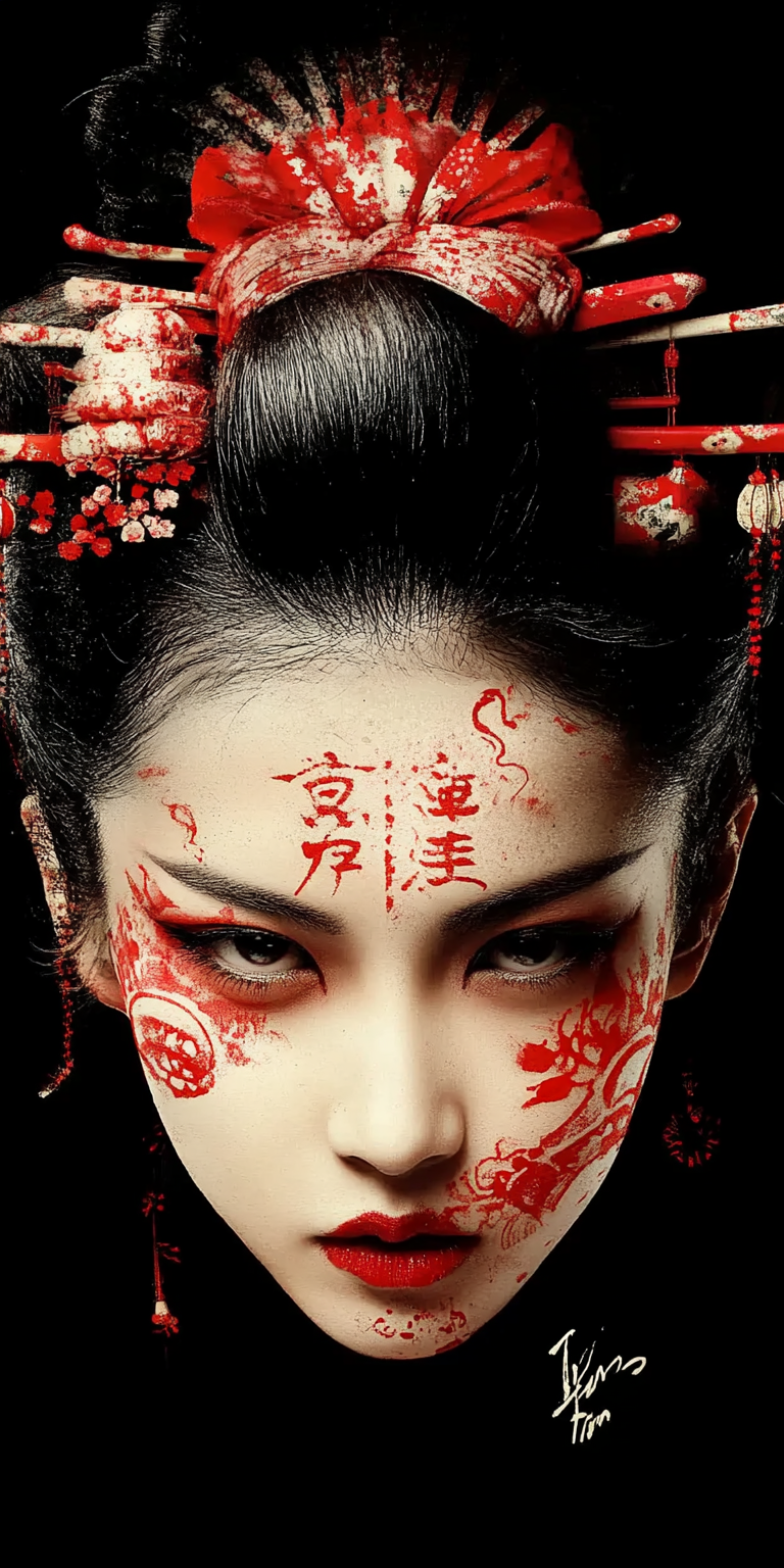 Midjourney prompt: Japanese ink portrait of a woman --chaos 75 --ar 1... - Midjourney