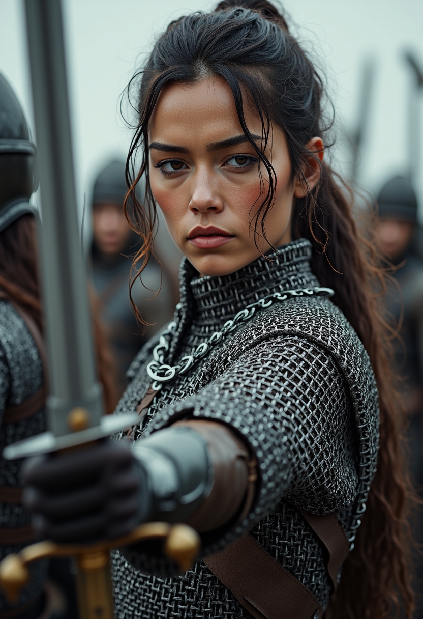 FLUX prompt: hd, 8k, ultra realistic,warrior woman in chainmail... - FLUX