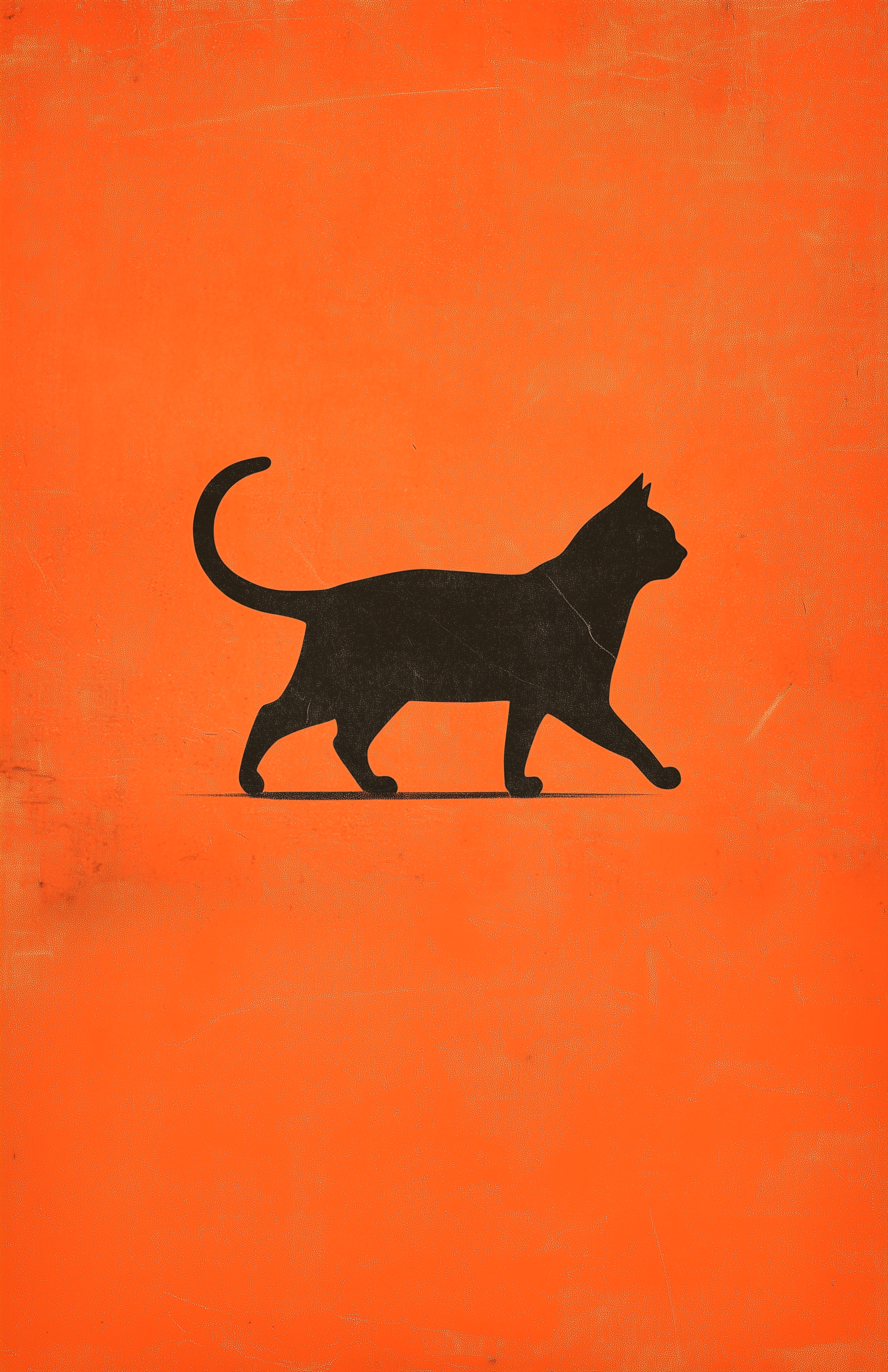 صورة مولدة بالذكاء الاصطناعي: Midjourney prompt: A black cat walking on an orange background, in a ... (نموذج Midjourney - فن مفاهيمي)