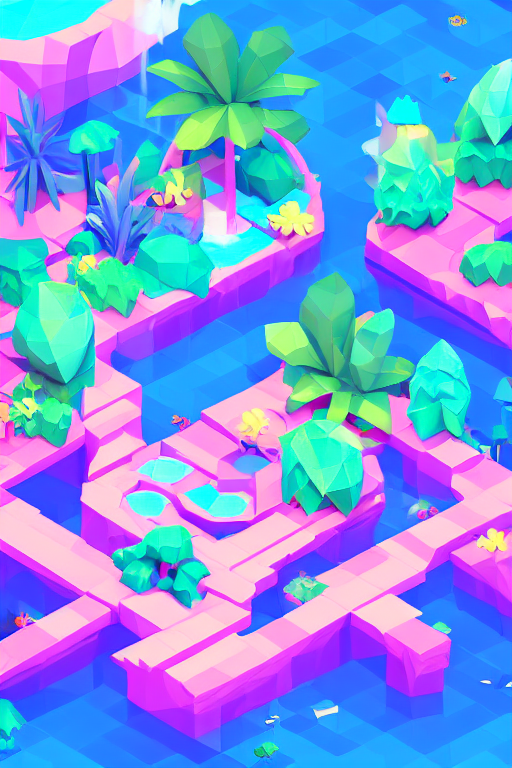Stable Diffusion prompt: cute pastel low poly isometric j...