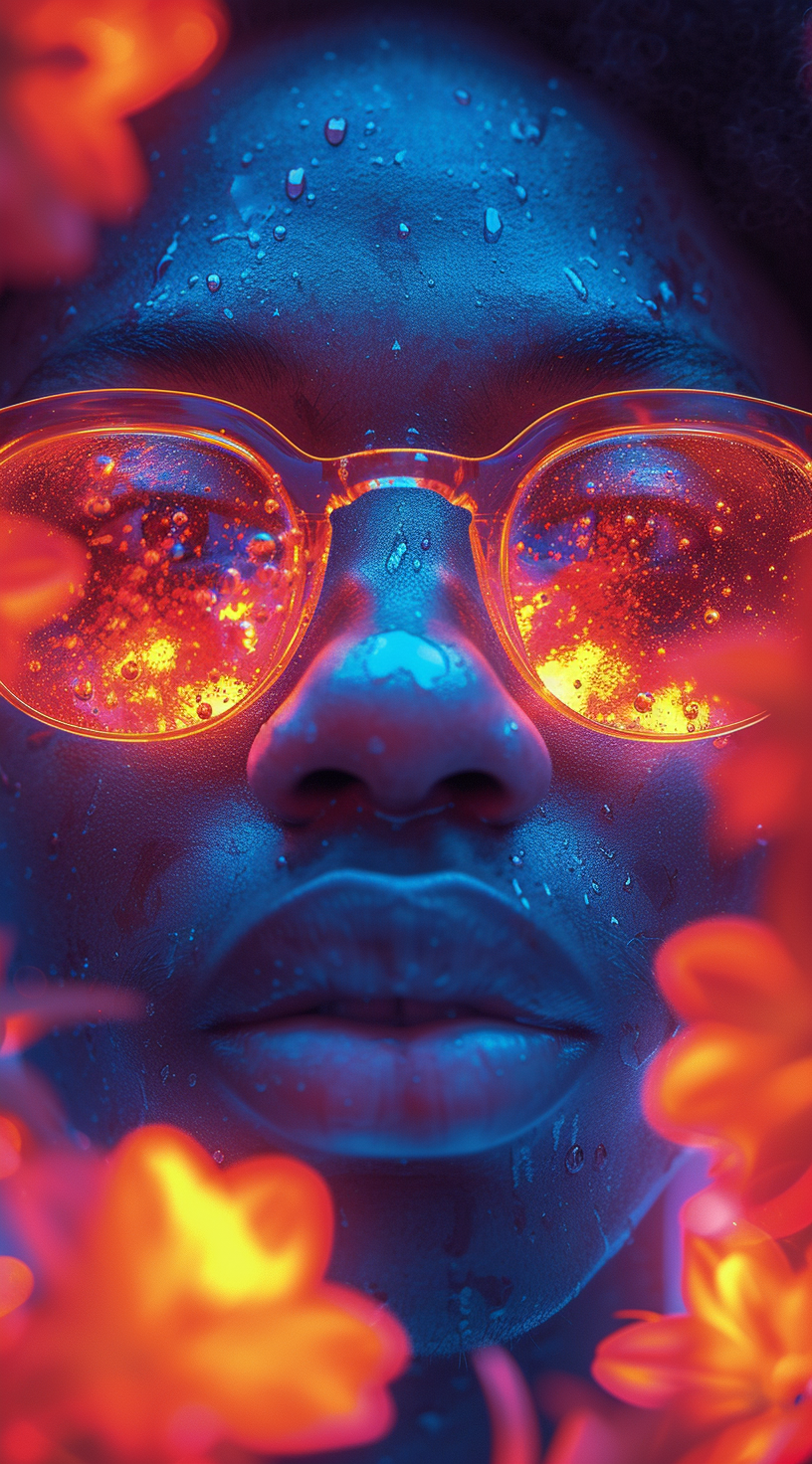 AI generated: Midjourney prompt: man wearing glasses and the colors of flamingos, i... (Midjourney - Portraits)