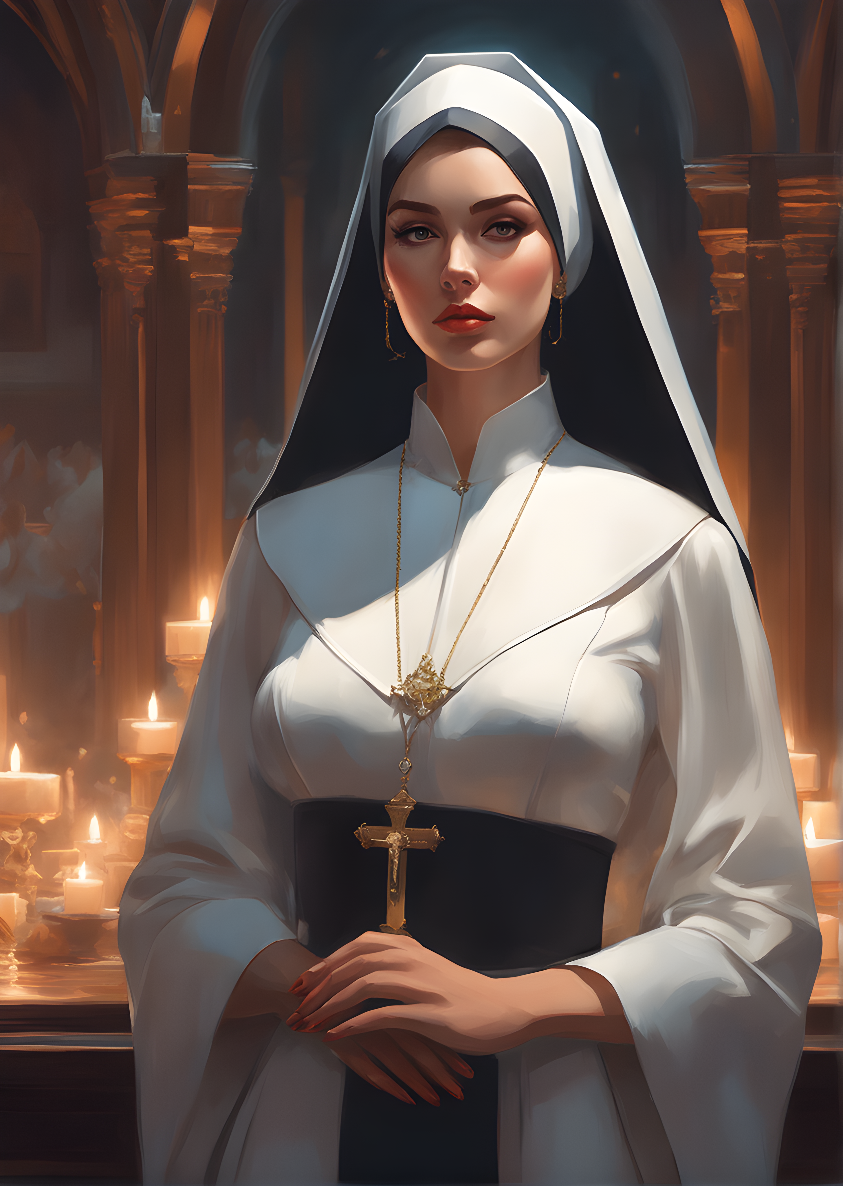 DreamShaper prompt: portrait of a beautiful women, big breasts, ((nun)... - DreamShaper