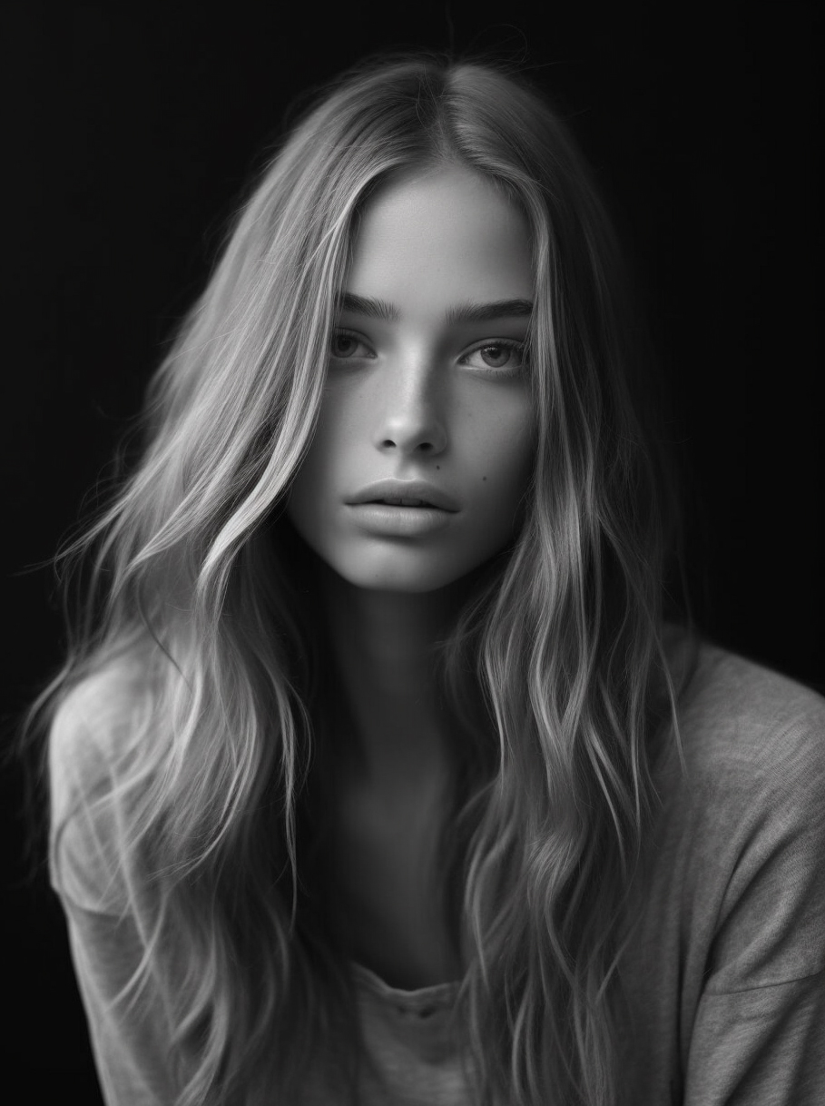 Midjourney prompt: a black and white photo of a woman, sleepy fashion... - Midjourney