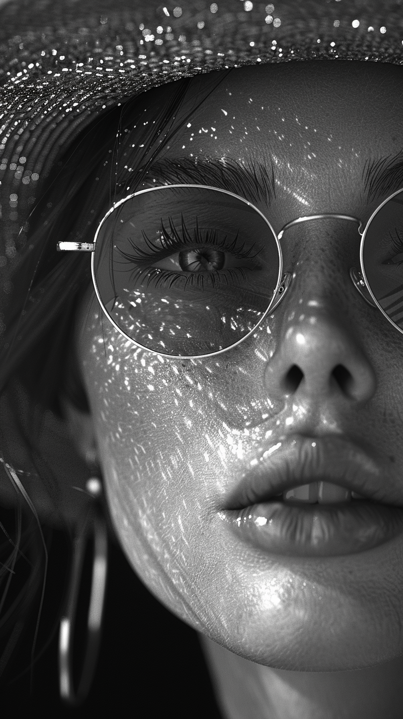 AI generated: Midjourney prompt: woman in sunglasses and a hat. black and white ima... (Midjourney - Photography)