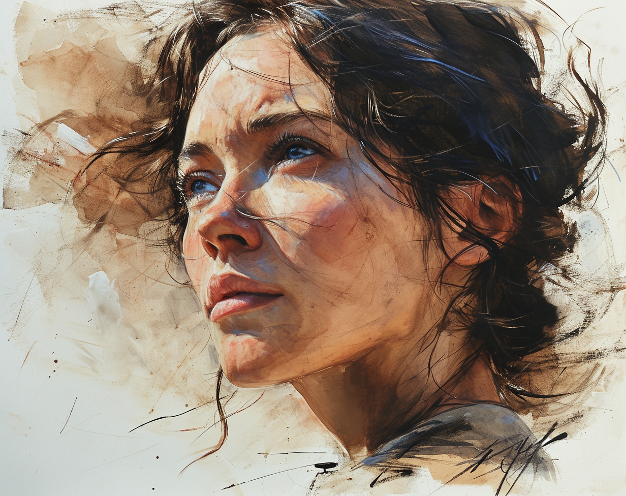 Midjourney prompt: portrait of a woman, hand drawings ink and ink on ... - Midjourney