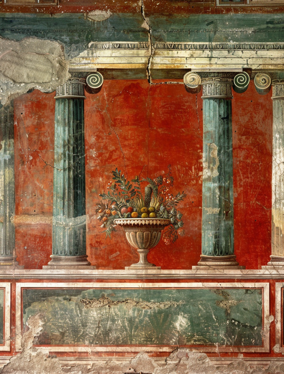 صورة مولدة بالذكاء الاصطناعي: Midjourney prompt: The fresco in the great temple of ancient Rome dep... (نموذج Midjourney - تصميم داخلي)