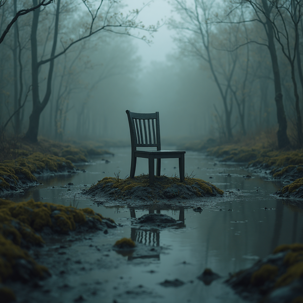 AI generated: FLUX prompt: endless dark swamps full of mud and moss, on an is... (FLUX - Concept Art)