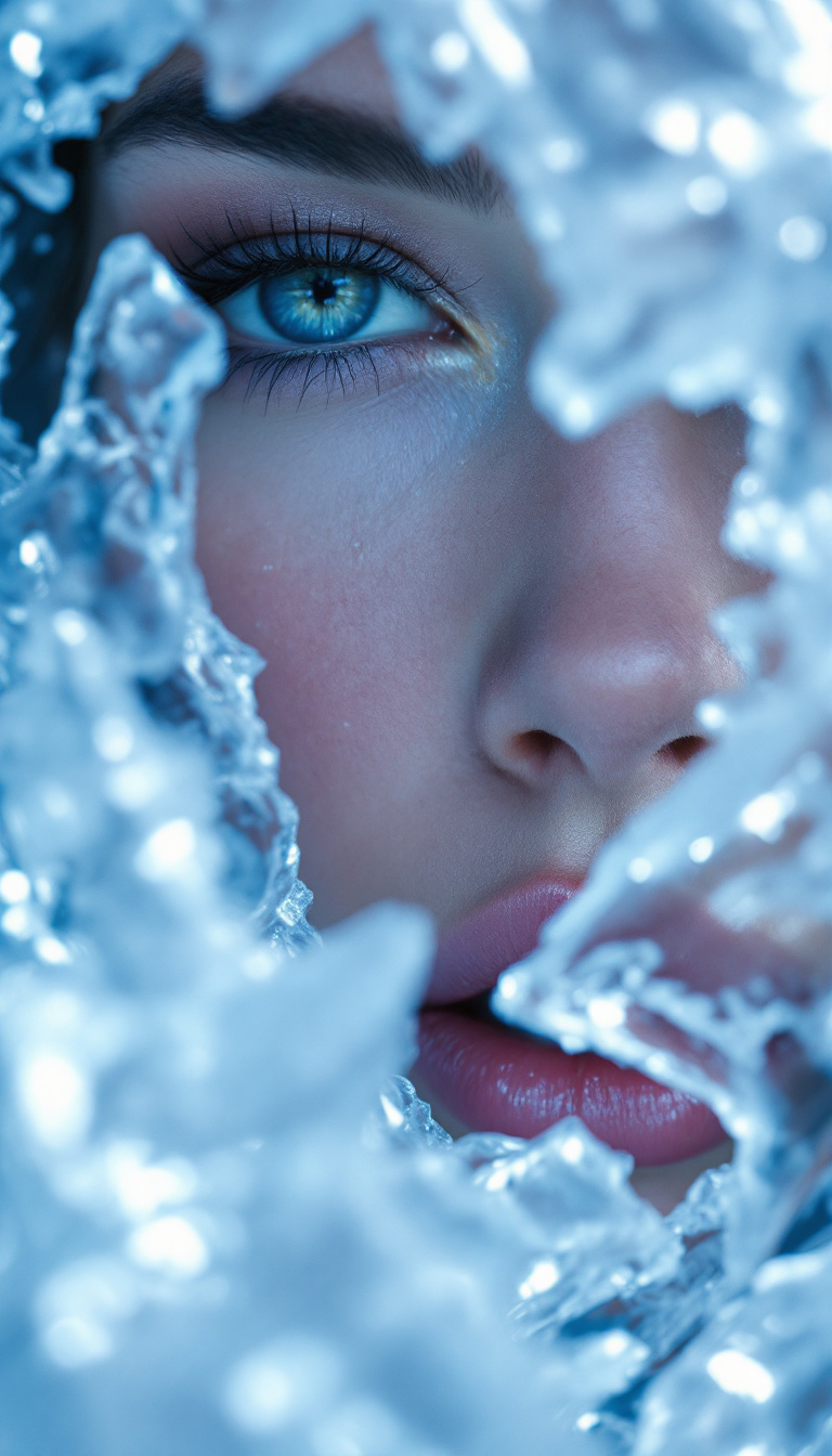 FLUX prompt: Close up of a mesmerizing Female ice crystal macro... - FLUX