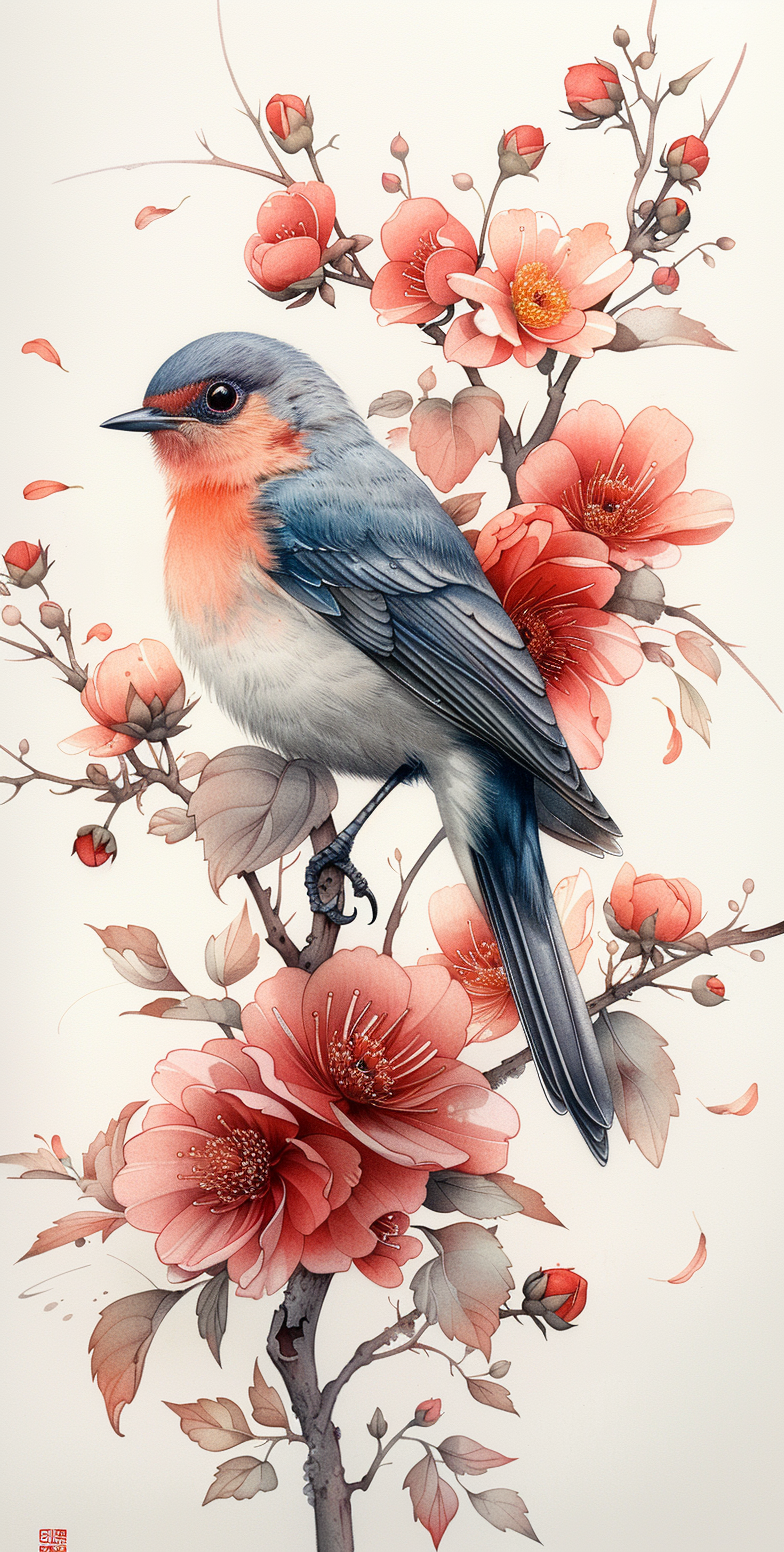 AI generated: Midjourney prompt: a pencil drawing of bird sitting on top flowers, t... (Midjourney - Concept Art)