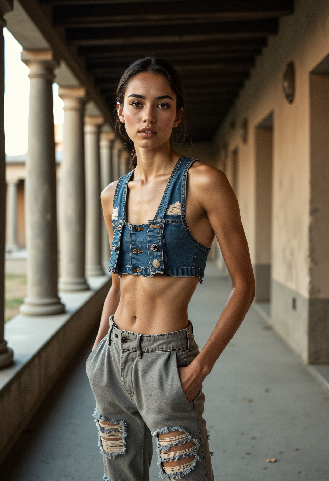 FLUX prompt: tintype, deconstucivist Fashion low angle photo of... - FLUX