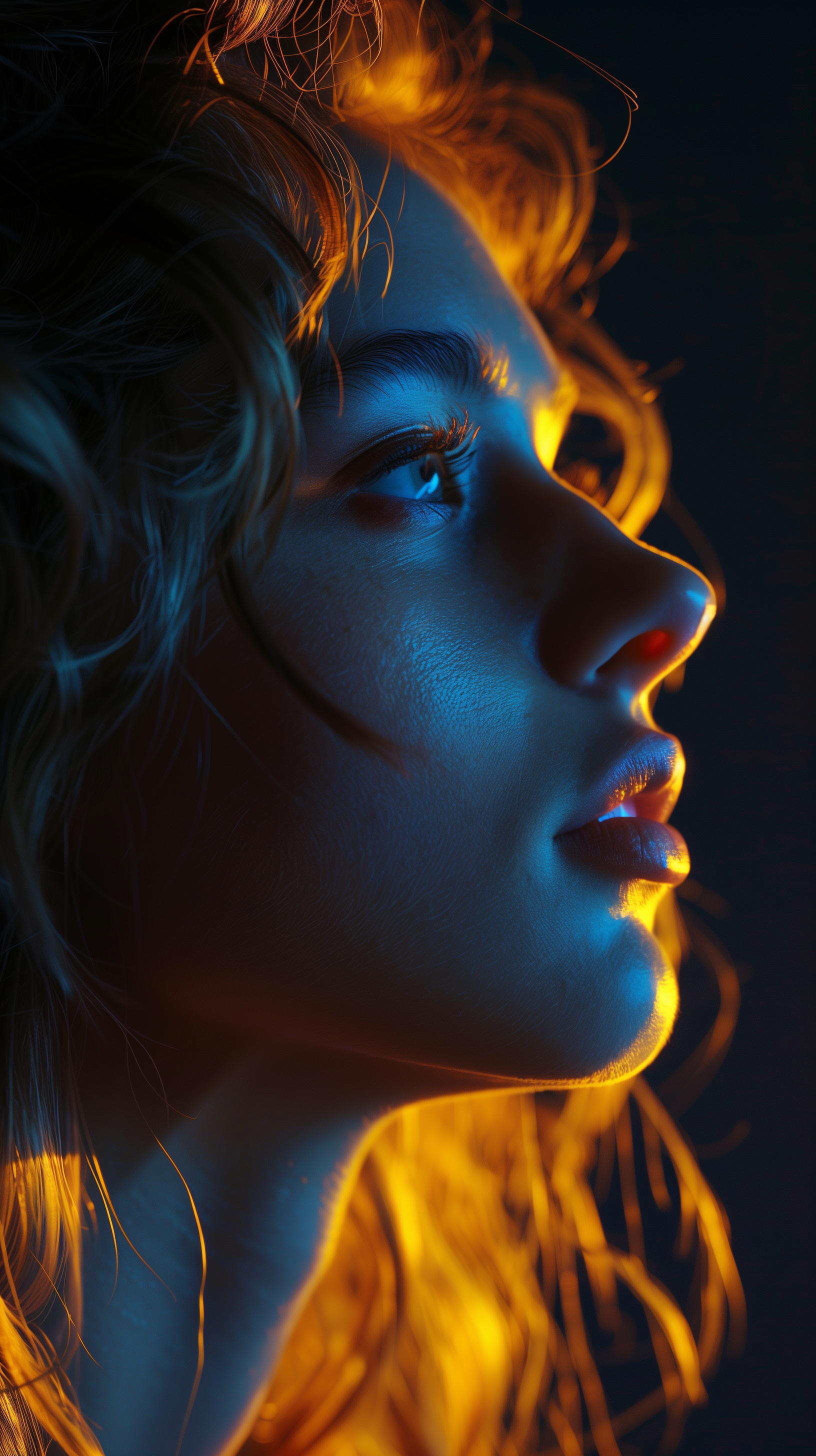 AI generated: Midjourney prompt: side profile of a cute girl under a luminescent ye... (Midjourney - Portraits)