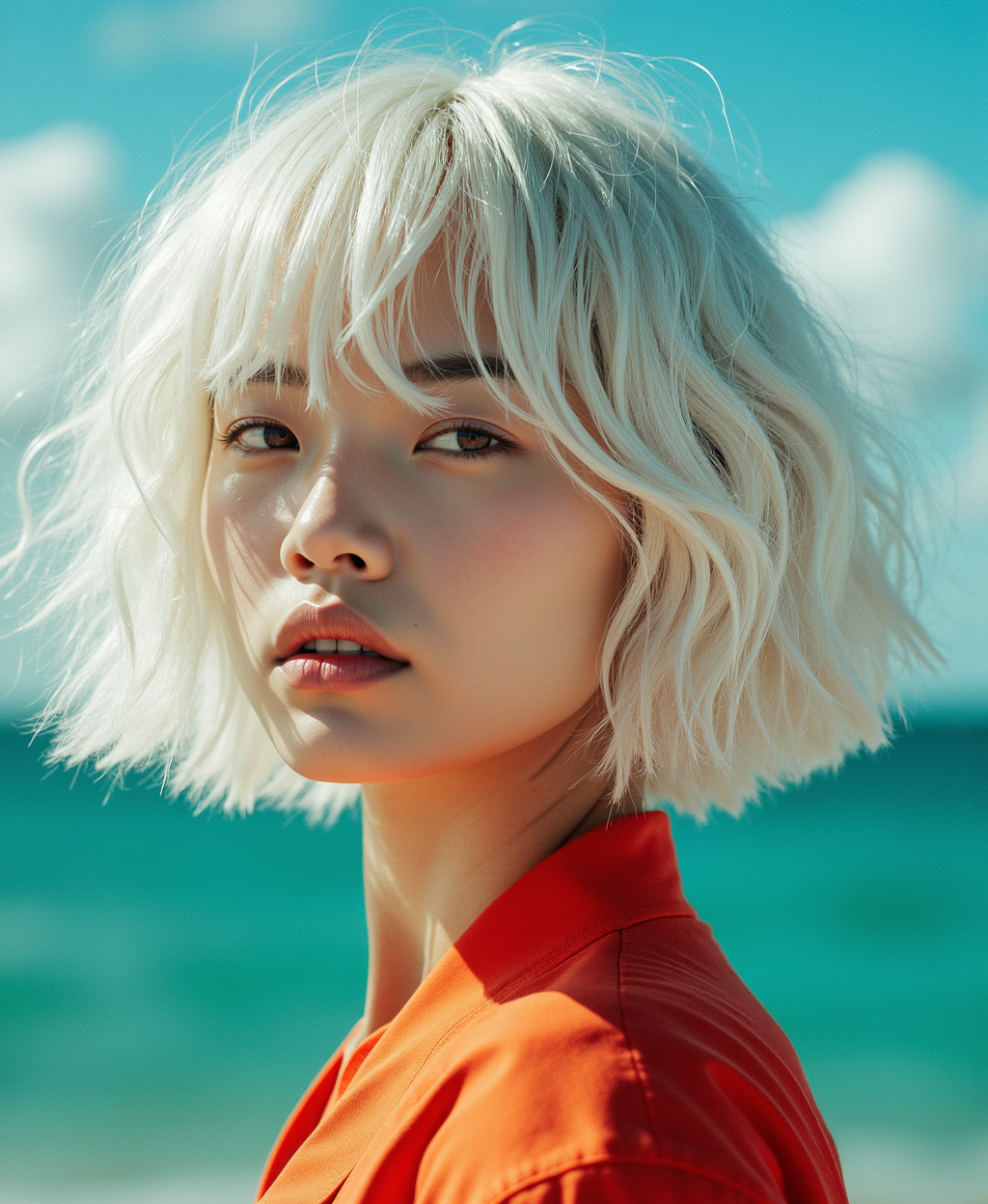 صورة مولدة بالذكاء الاصطناعي: FLUX prompt: an image of a girl with white hair, in the style o... (نموذج FLUX - صور شخصية)