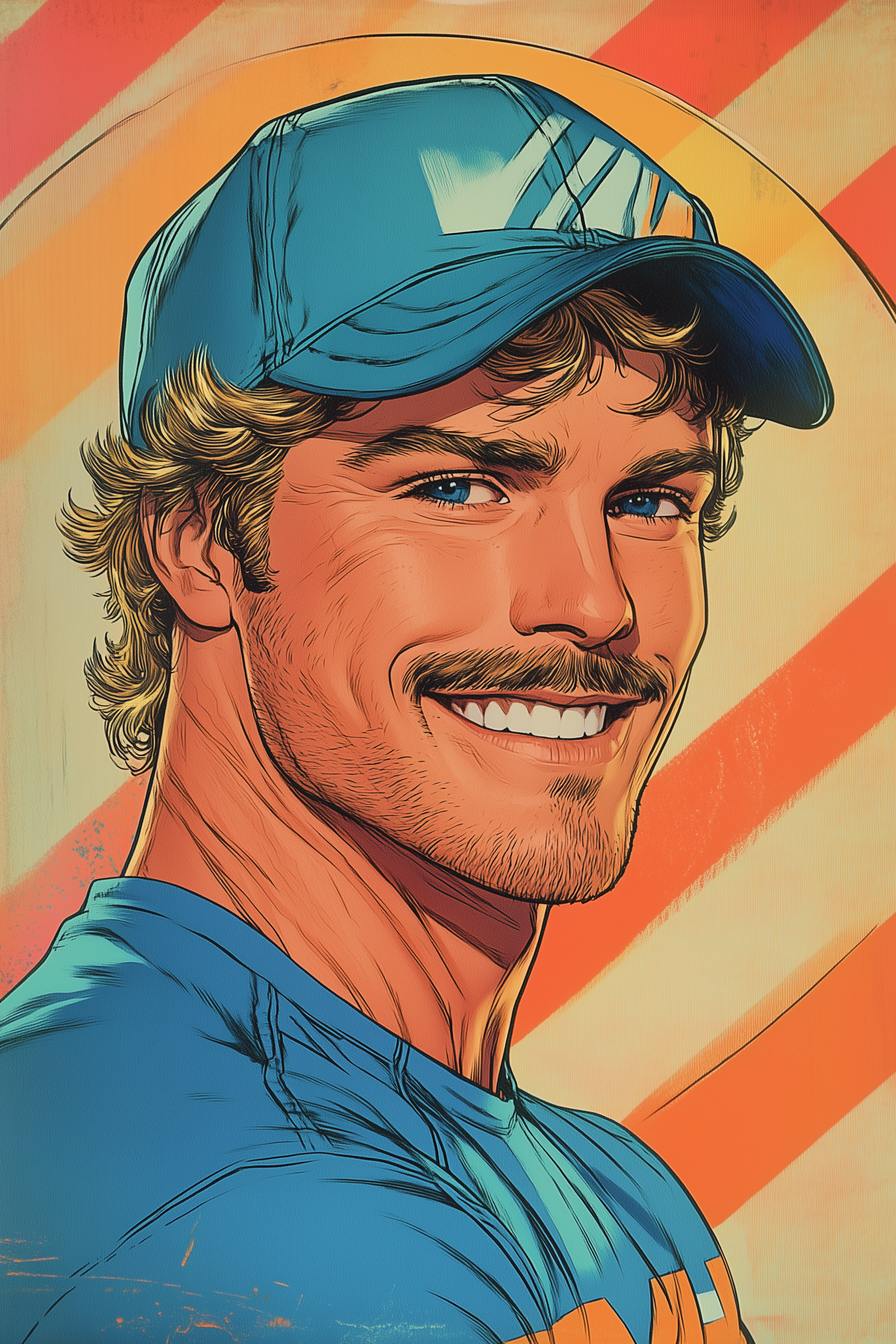 AI generated: Midjourney prompt: A smiling, muscular man with short, blonde hair an... (Midjourney - Character Design)