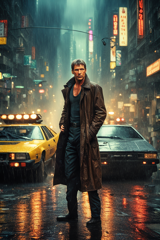 AI generated: Stable Diffusion prompt: Young Harrison Ford in blade runner, photo, light ... (Stable Diffusion - Portraits)