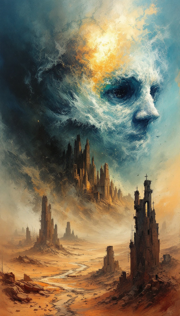 AI generated: FLUX prompt: surreal epic abstract double exposure fantasy roug... (FLUX - Landscapes)