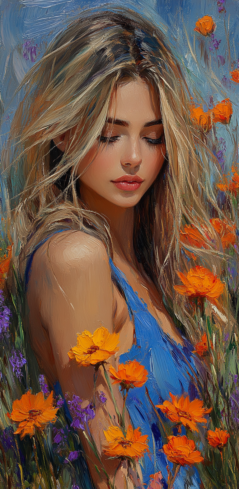 AI generated: Midjourney prompt: An oil on canvas painting of a beautiful woman, mi... (Midjourney - Portraits)