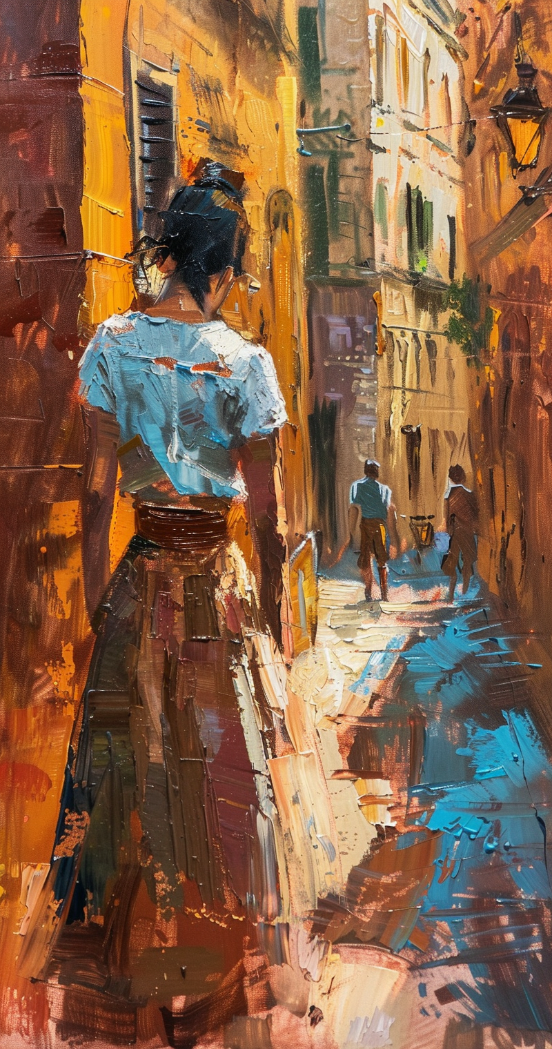 صورة مولدة بالذكاء الاصطناعي: Midjourney prompt: impressionist painting of a an Italian woman on th... (نموذج Midjourney - صور شخصية)