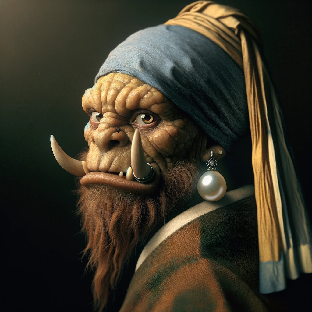 AI generated: Ogre with a pearl erring (DALL·E - Concept Art)