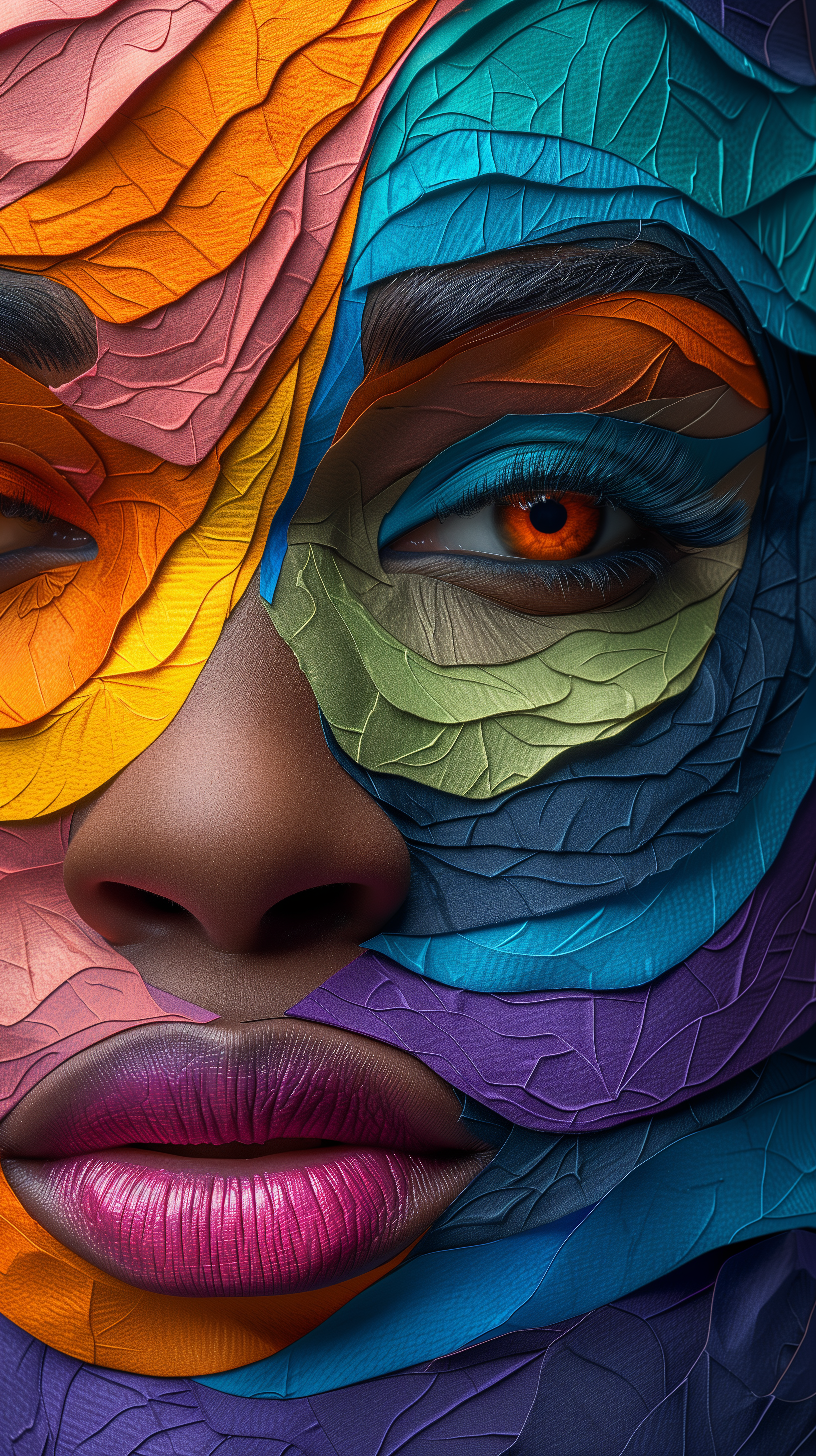 AI generated: Midjourney prompt: 3d rendering, front view, woman face, paper work f... (Midjourney - Portraits)