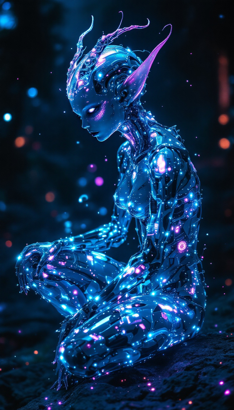 صورة مولدة بالذكاء الاصطناعي: FLUX prompt: surreal black light poster of a intricate portrait... (نموذج FLUX - صور شخصية)