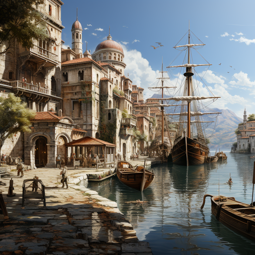 صورة مولدة بالذكاء الاصطناعي: Medieval landscape (نموذج Midjourney - مناظر طبيعية)