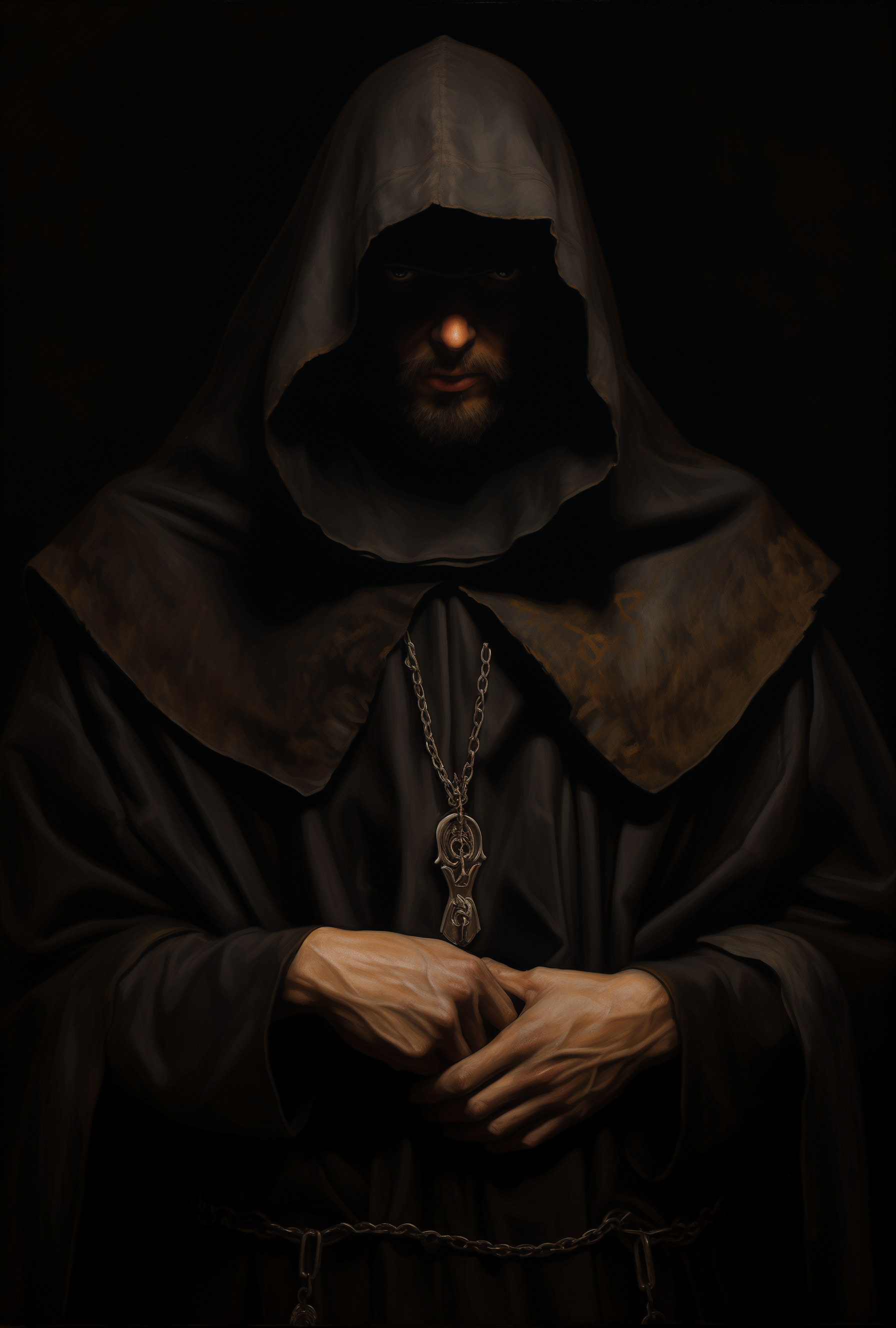 صورة مولدة بالذكاء الاصطناعي: Midjourney prompt: A portrait of St Francis de Bunnyr, a hooded figur... (نموذج Midjourney - صور شخصية)