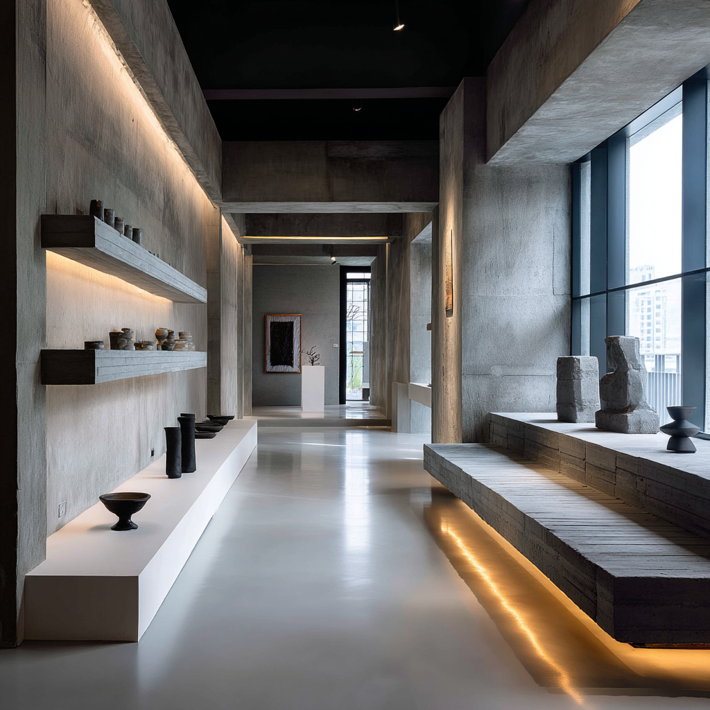 brutalist minimalist architecture soft daylight concrete