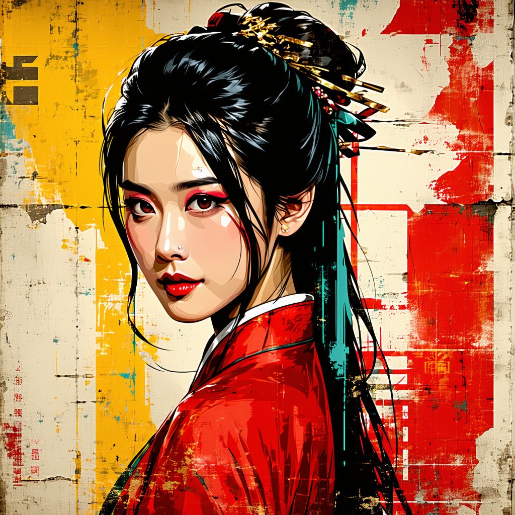 Stable Diffusion prompt: Vintage urban Asian art portrait...