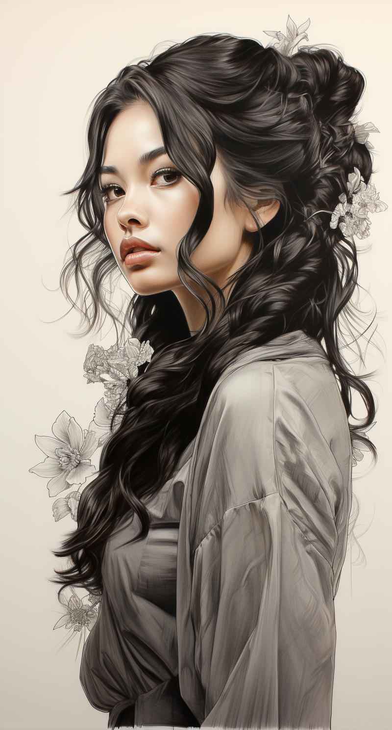 Midjourney prompt: a stunning sketch of a beautiful Japanese woman we... - Midjourney