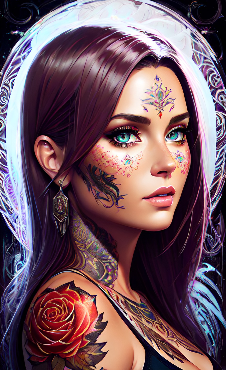 AI generated: Anime Tattooed Female Portrait (Stable Diffusion - Anime)