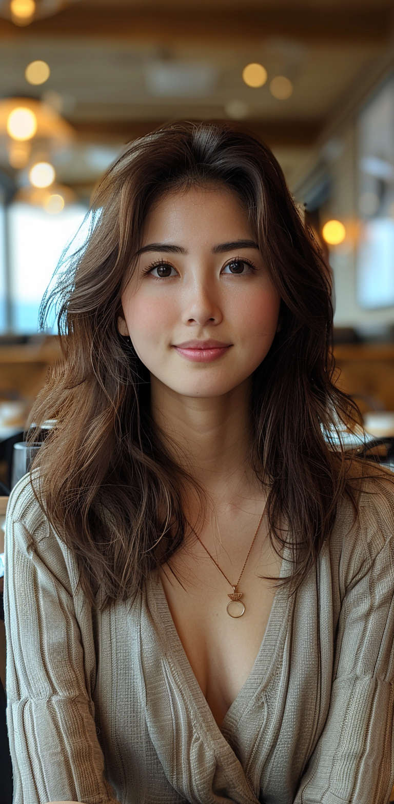 AI generated: Midjourney prompt: A selfie of an Asian woman in her mid-twenties sit... (Midjourney - Photography)