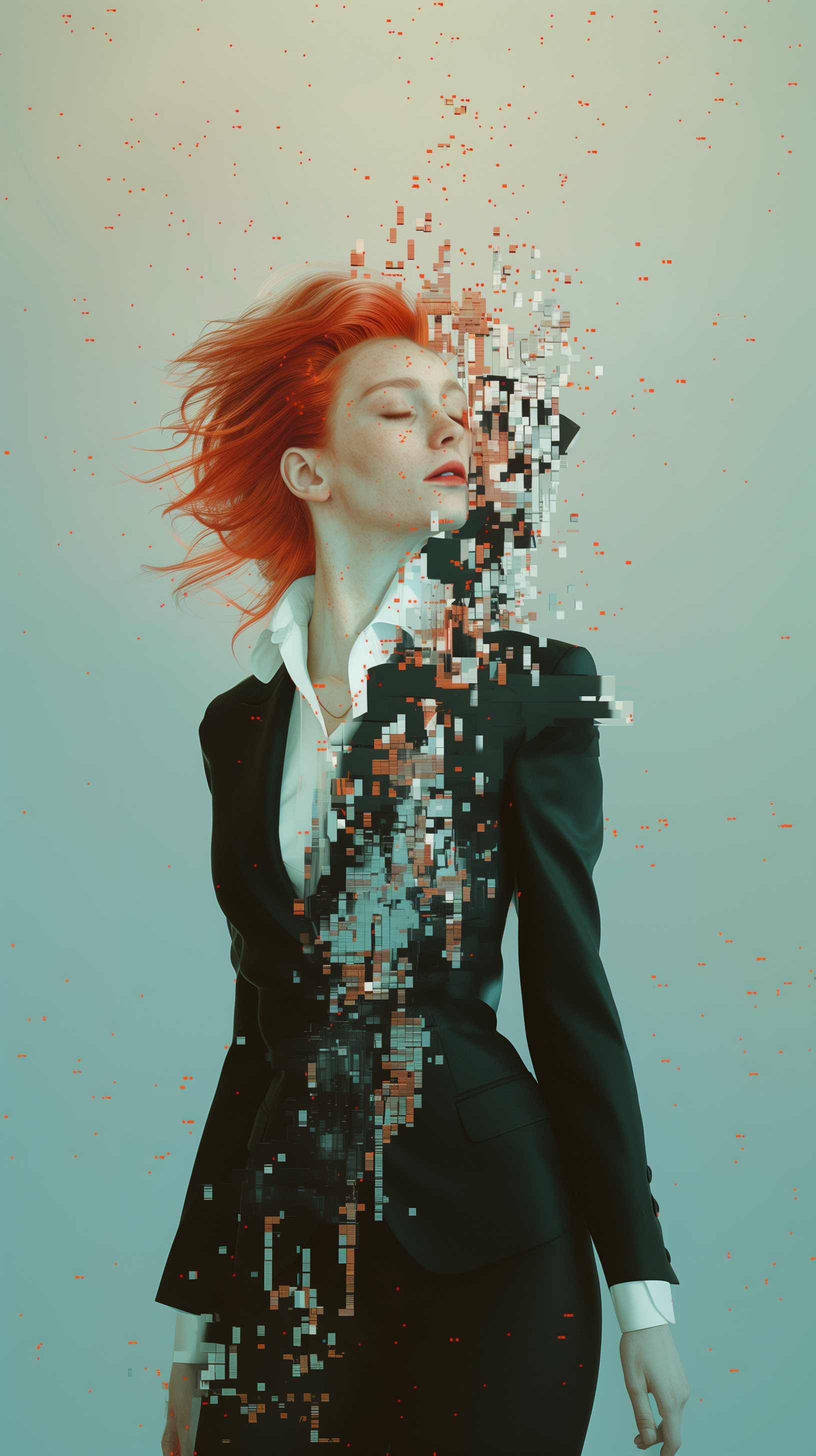 AI generated: Midjourney prompt: hyper-realistic portrait of a woman with solid red... (Midjourney - Portraits)