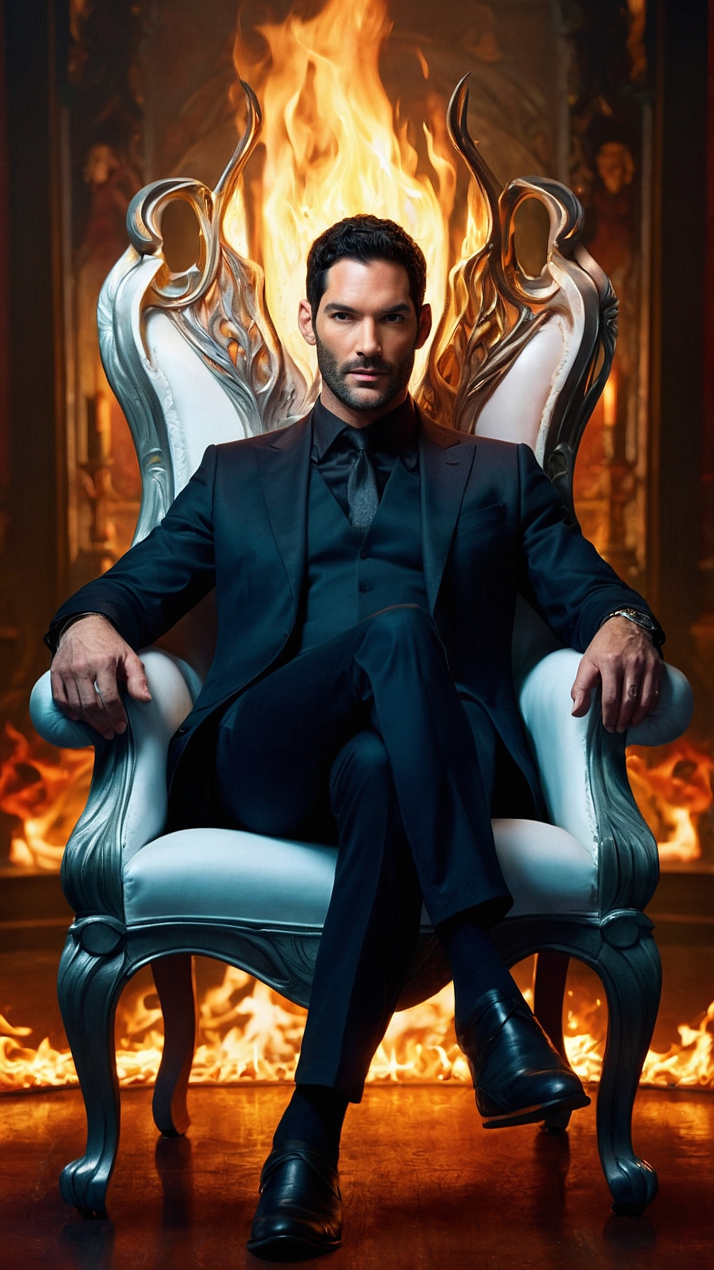 صورة مولدة بالذكاء الاصطناعي: Tom Ellis Lucifer Alternative (نموذج Stable Diffusion - تصوير فوتوغرافي)