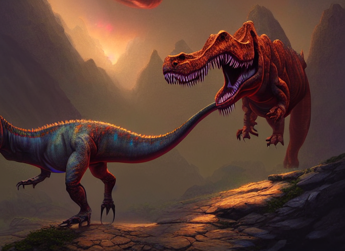 Stable Diffusion prompt: dinosaur print, magical energies...