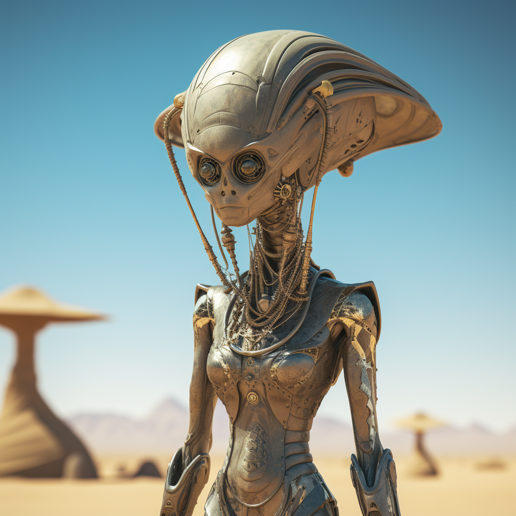 Midjourney prompt: alien creature in desert art hd, in the style of f... - Midjourney